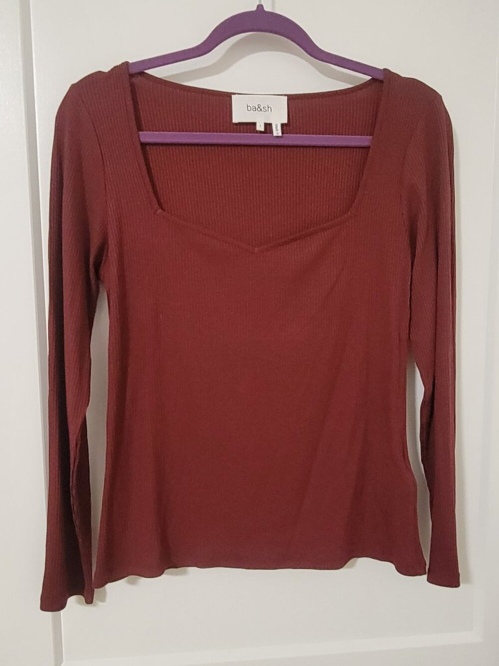 Ba&sh Barth Square-Neck Long-Sleeve Top, Size 3 (US 8-10/Large) - Picture 2 of 7